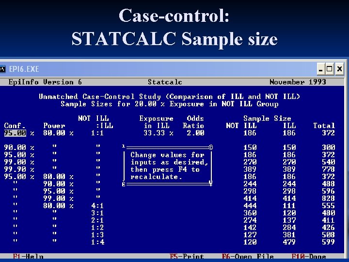 Case-control: STATCALC Sample size 