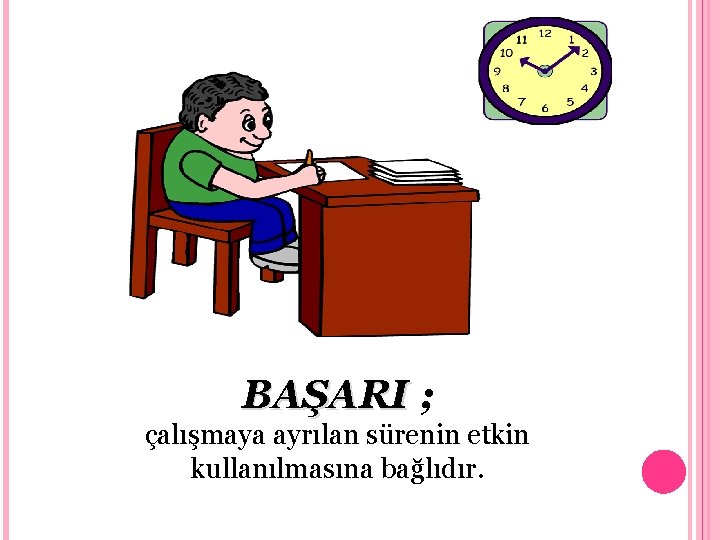 BAŞARI ; çalışmaya ayrılan sürenin etkin kullanılmasına bağlıdır. 