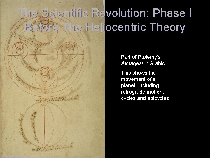 The Scientific Revolution: Phase I Before The Heliocentric Theory Part of Ptolemy’s Almagest in