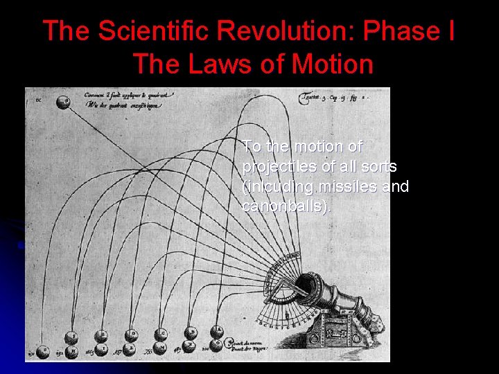 The Scientific Revolution: Phase I The Laws of Motion To the motion of projectiles