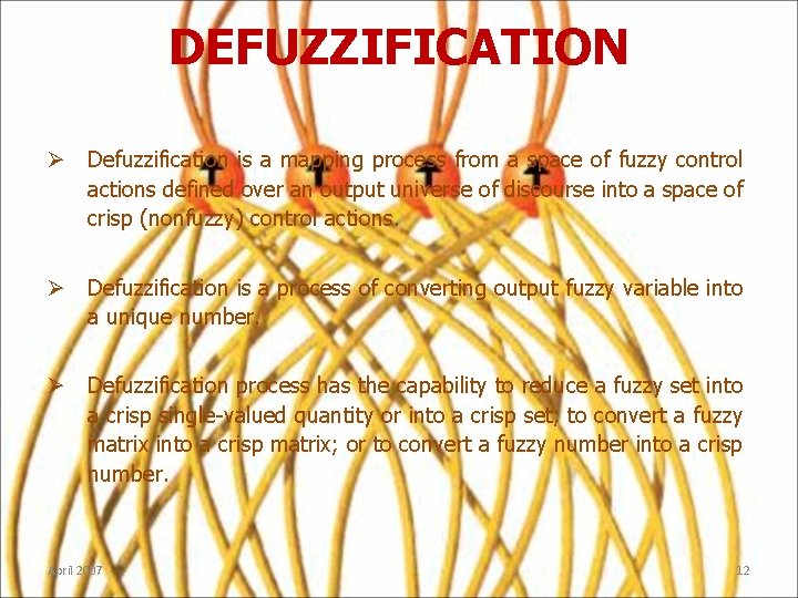 DEFUZZIFICATION Ø Defuzzification is a mapping process from a space of fuzzy control actions