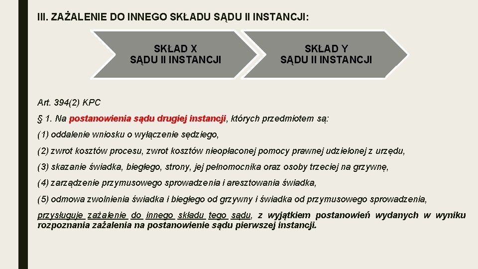 III. ZAŻALENIE DO INNEGO SKŁADU SĄDU II INSTANCJI: SKŁAD X SĄDU II INSTANCJI SKŁAD