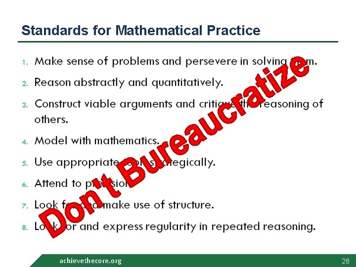 Standards for Mathematical Practice achievethecore. org 28 