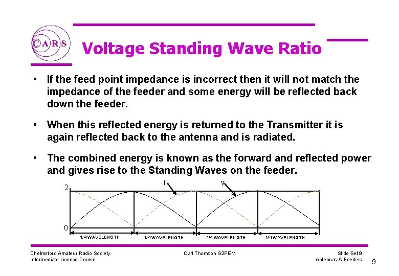 Voltage Standing Wave Ratio • If the feed point impedance is incorrect then it