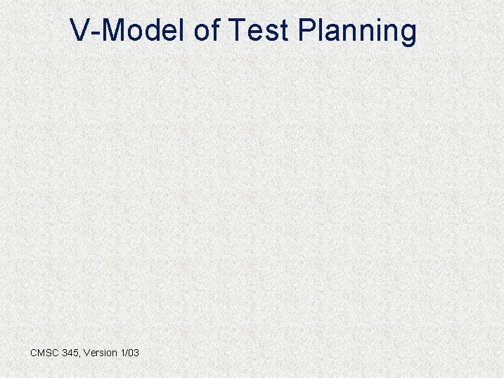 V-Model of Test Planning CMSC 345, Version 1/03 