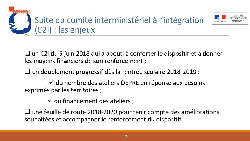 Suite du comité interministériel à l’intégration (C 2 I) : les enjeux un C