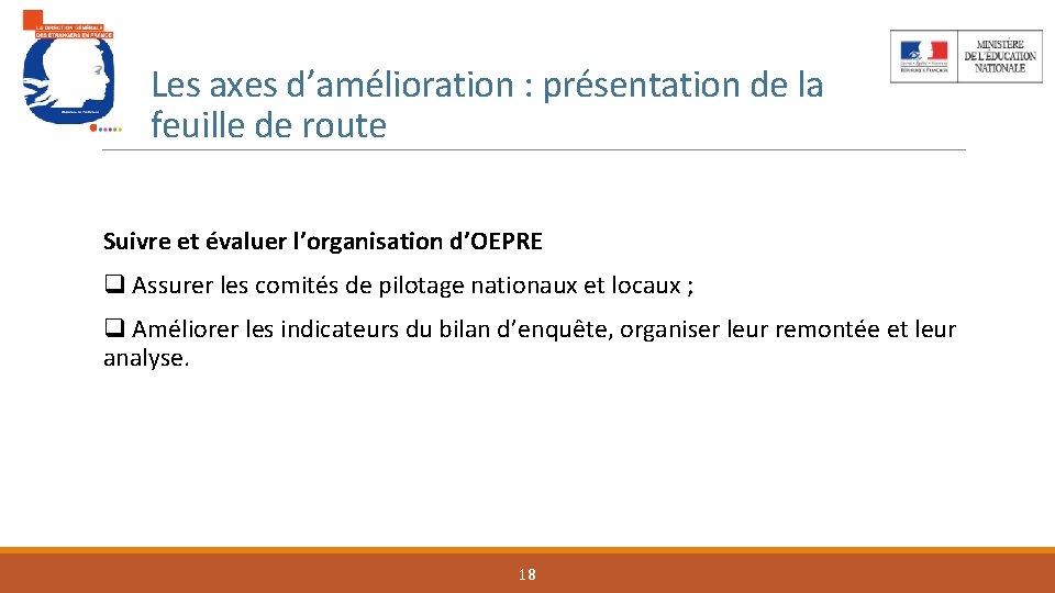 Les axes d’amélioration : présentation de la feuille de route Suivre et évaluer l’organisation