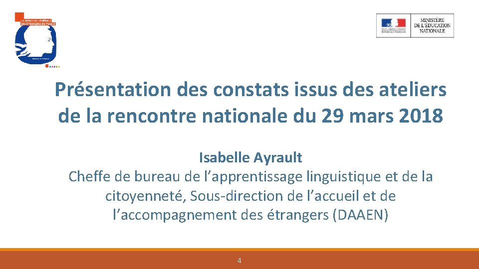 Présentation des constats issus des ateliers de la rencontre nationale du 29 mars 2018