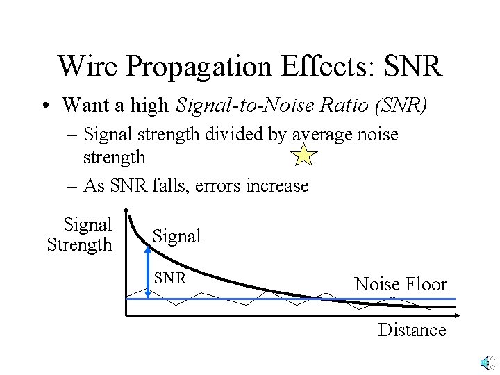 Wire Propagation Effects: SNR • Want a high Signal-to-Noise Ratio (SNR) – Signal strength