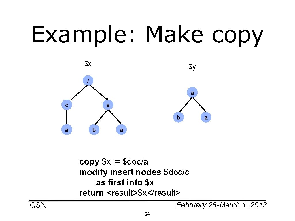 Example: Make copy $x $y / a c a b a a copy $x