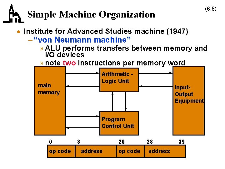 (6. 6) Simple Machine Organization · Institute for Advanced Studies machine (1947) – “von