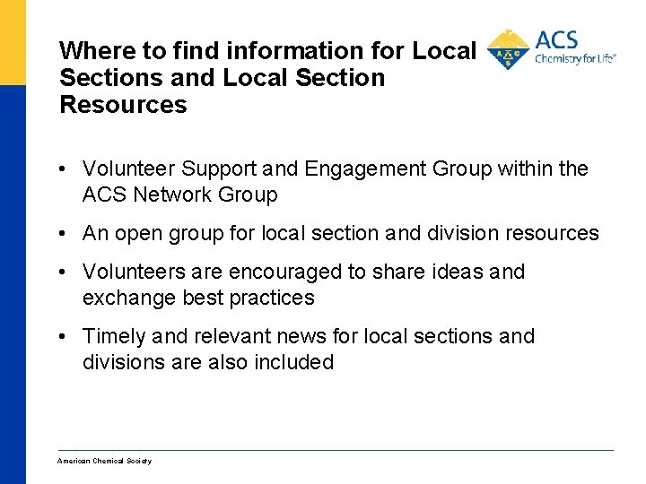 Where to find information for Local Sections and Local Section Resources • Volunteer Support