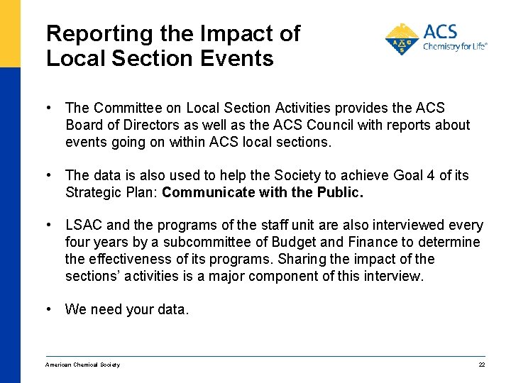 Reporting the Impact of Local Section Events • The Committee on Local Section Activities