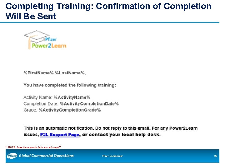 Completing Training: Confirmation of Completion Will Be Sent ** NOTE: Save these emails for Completing Training: Confirmation of Completion Will Be Sent ** NOTE: Save these emails for