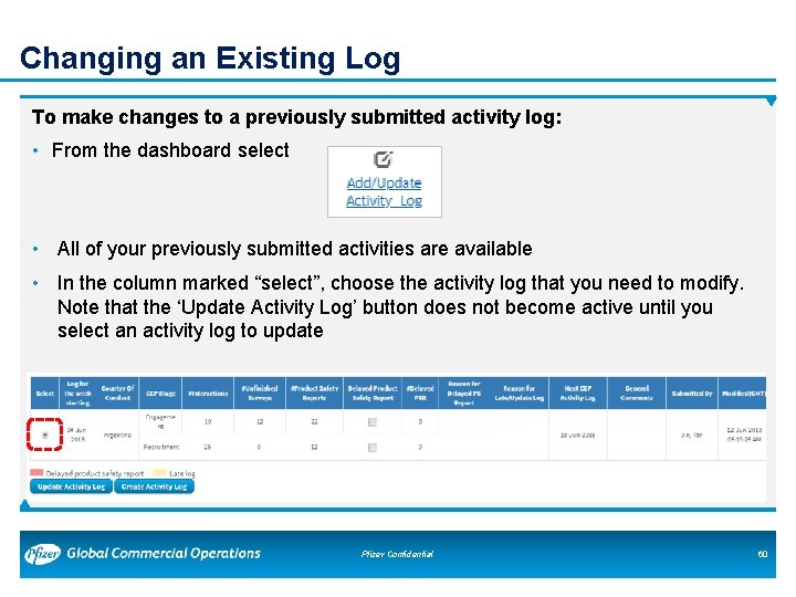 Changing an Existing Log To make changes to a previously submitted activity log: • Changing an Existing Log To make changes to a previously submitted activity log: •