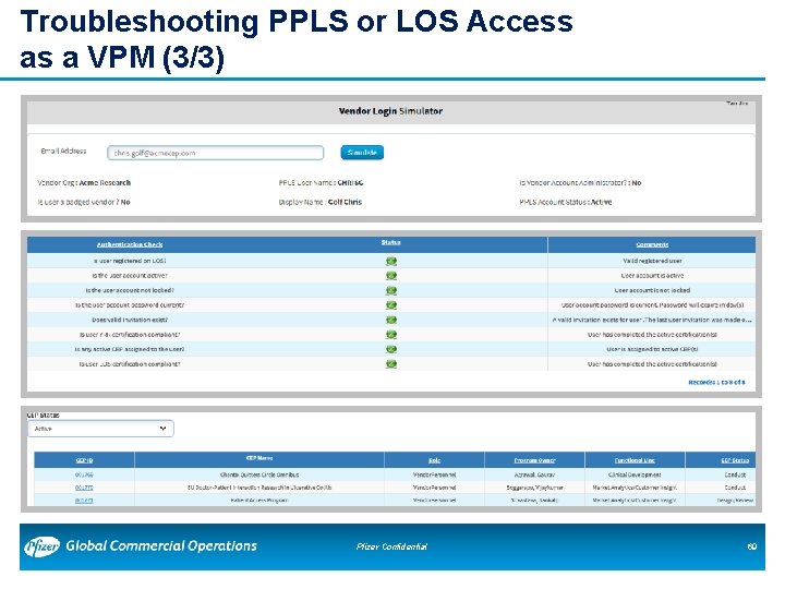 Troubleshooting PPLS or LOS Access as a VPM (3/3) Pfizer Confidential 69 Troubleshooting PPLS or LOS Access as a VPM (3/3) Pfizer Confidential 69