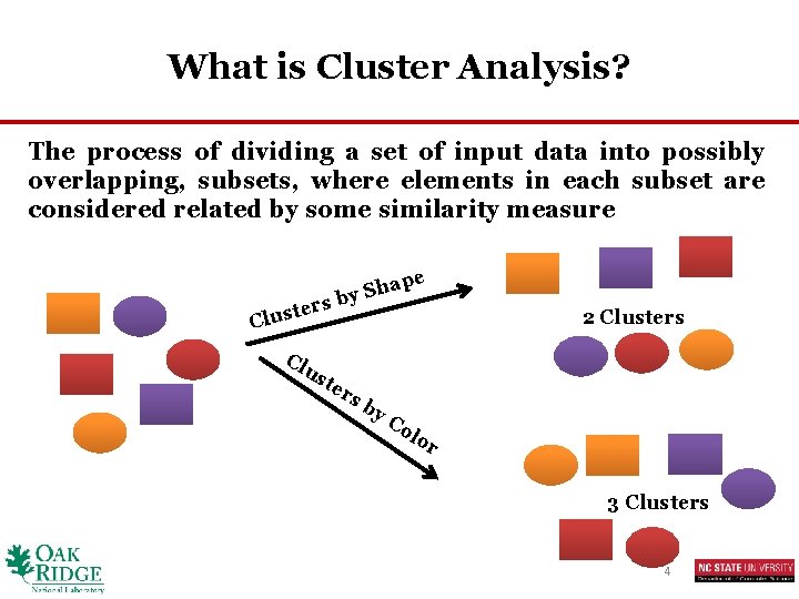 What is Cluster Analysis? The process of dividing a set of input data into