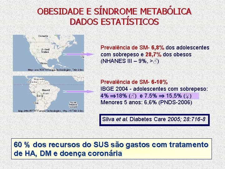 OBESIDADE E SÍNDROME METABÓLICA DADOS ESTATÍSTICOS Prevalência de SM- 6, 8% dos adolescentes com