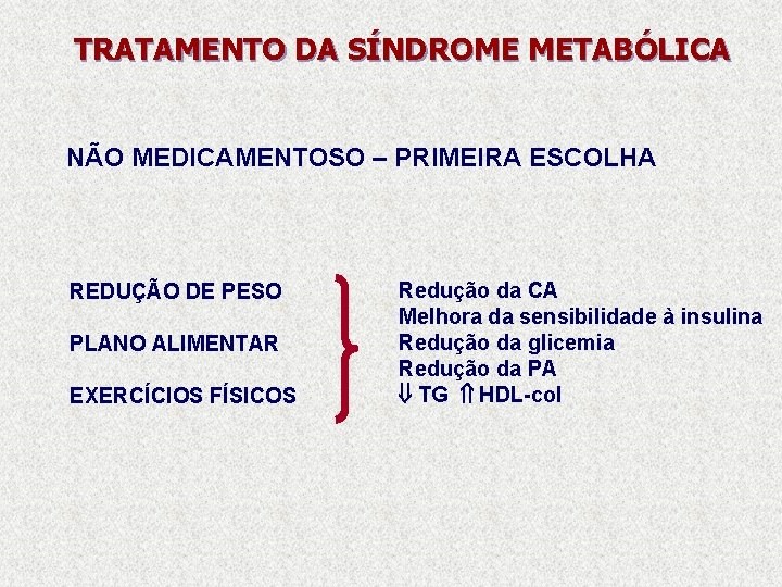 TRATAMENTO DA SÍNDROME METABÓLICA NÃO MEDICAMENTOSO – PRIMEIRA ESCOLHA REDUÇÃO DE PESO PLANO ALIMENTAR