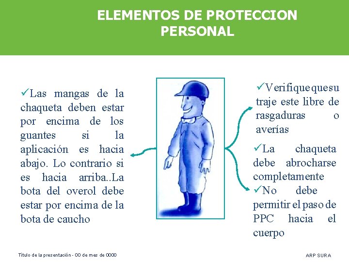ELEMENTOS DE PROTECCION PERSONAL üLas mangas de la chaqueta deben estar por encima de