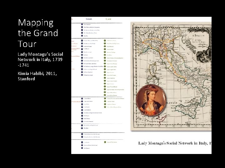 Mapping the Grand Tour Lady Montagu’s Social Network in Italy, 1739 -1741 Kimia Habibi,