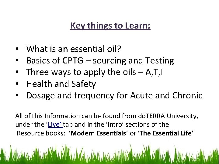 Key things to Learn; • • • What is an essential oil? Basics of