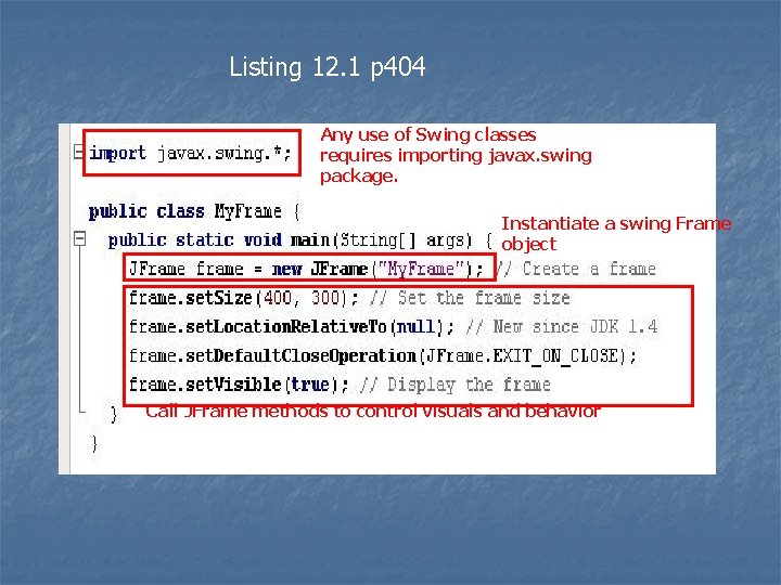 Listing 12. 1 p 404 Any use of Swing classes requires importing javax. swing