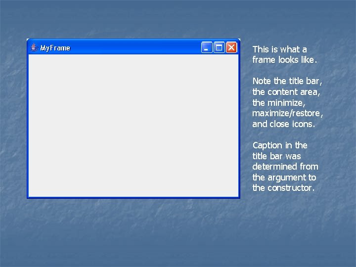 This is what a frame looks like. Note the title bar, the content area,