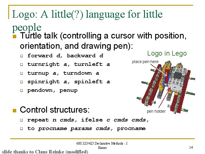 Logo: A little(? ) language for little people n Turtle talk (controlling a cursor