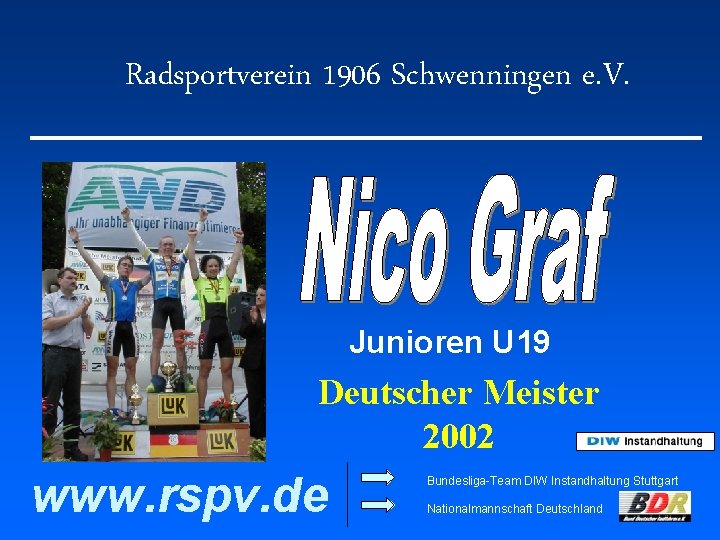 Radsportverein 1906 Schwenningen e. V. Junioren U 19 Deutscher Meister 2002 www. rspv. de Radsportverein 1906 Schwenningen e. V. Junioren U 19 Deutscher Meister 2002 www. rspv. de