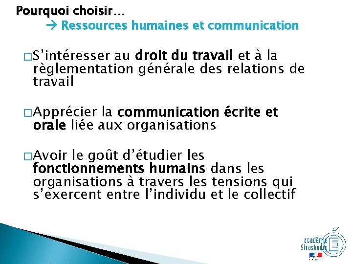 Pourquoi choisir… Ressources humaines et communication � S’intéresser au droit du travail et à