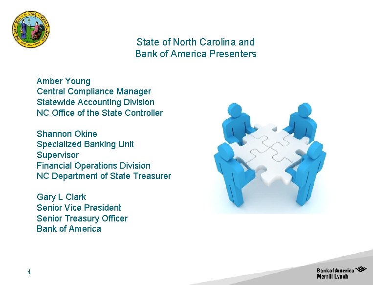 State of North Carolina and Bank of America Presenters Amber Young Central Compliance Manager