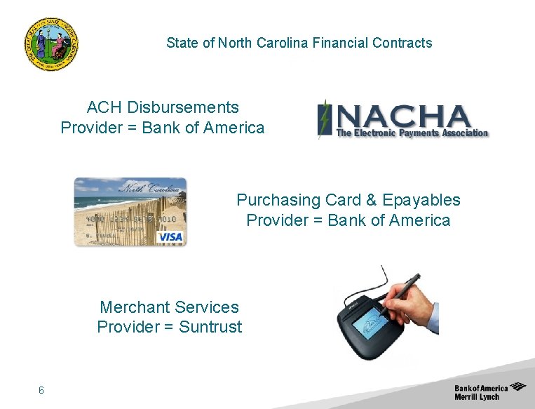 State of North Carolina Financial Contracts ACH Disbursements Provider = Bank of America Purchasing