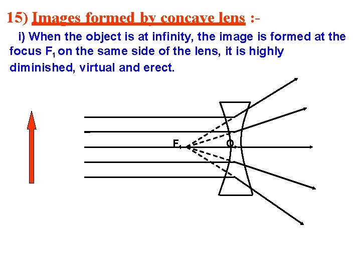 15) Images formed by concave lens : i) When the object is at infinity,