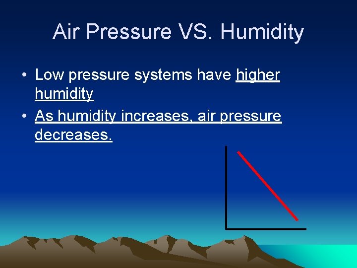 Air Pressure VS. Humidity • Low pressure systems have higher humidity • As humidity