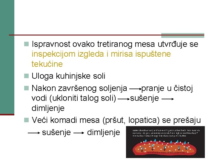 n Ispravnost ovako tretiranog mesa utvrđuje se inspekcijom izgleda i mirisa ispuštene tekućine n