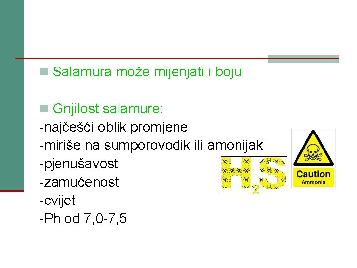 n Salamura može mijenjati i boju n Gnjilost salamure: -najčešći oblik promjene -miriše na