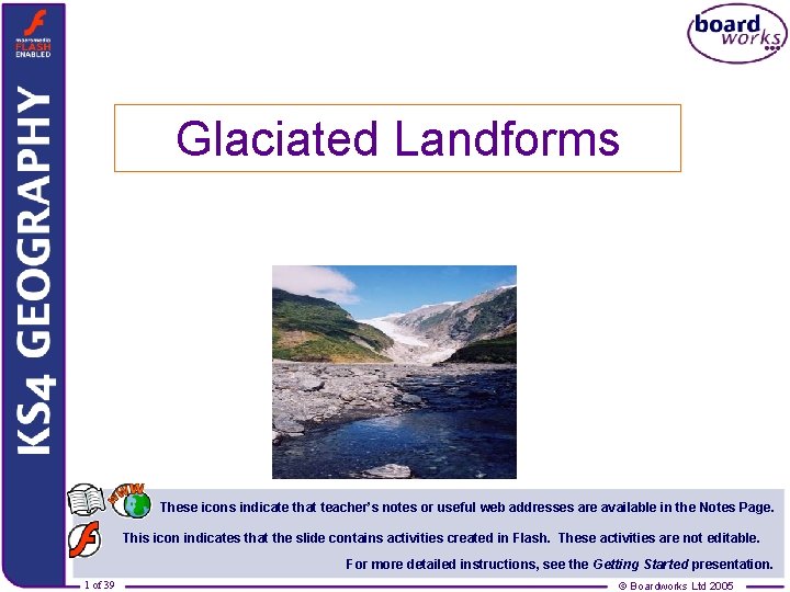 Glaciated Landforms These icons indicate that teacher’s notes or useful web addresses are available