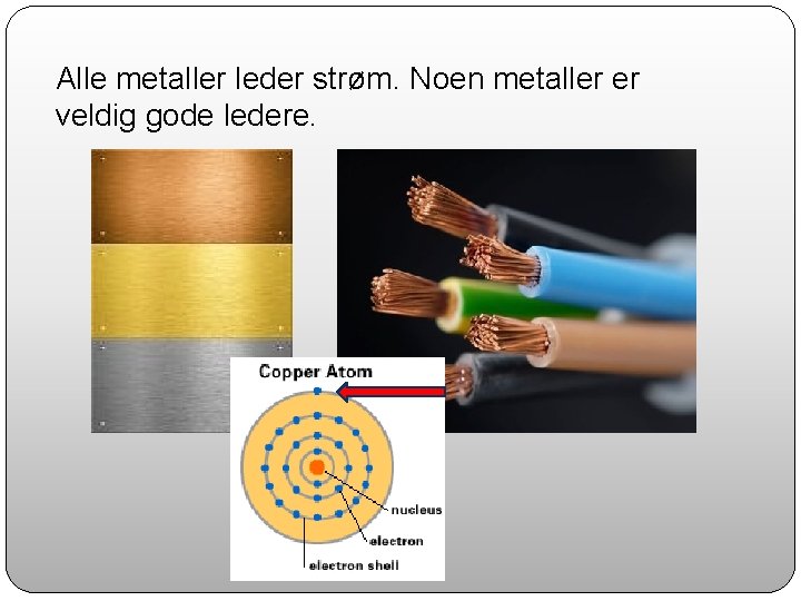 Alle metaller leder strøm. Noen metaller er veldig gode ledere. 