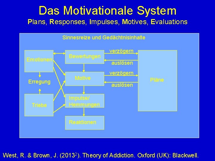 Das Motivationale System Plans, Responses, Impulses, Motives, Evaluations Sinnesreize und Gedächtnisinhalte Emotionen Erregung Triebe