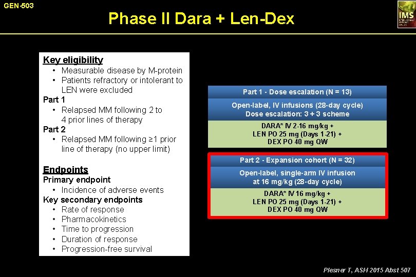 GEN-503 Phase II Dara + Len-Dex Key eligibility • Measurable disease by M-protein •