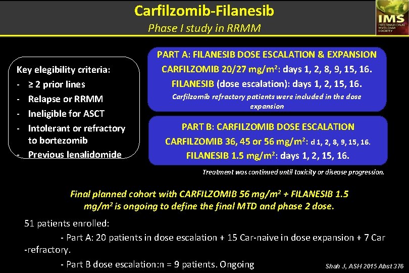 Carfilzomib-Filanesib Phase I study in RRMM Key elegibility criteria: - ≥ 2 prior lines