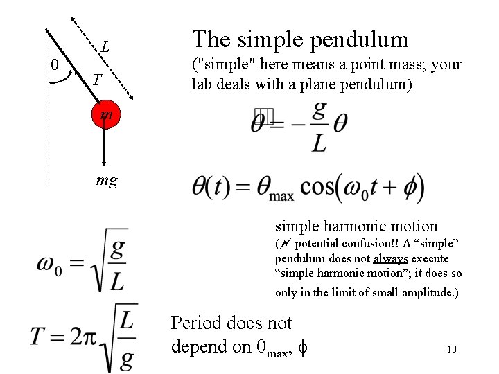 q L T The simple pendulum ("simple" here means a point mass; your lab
