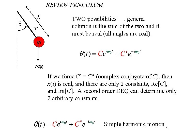 REVIEW PENDULUM q L T TWO possibilities …. general solution is the sum of