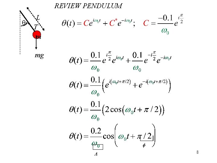 REVIEW PENDULUM q L T m mg 8 