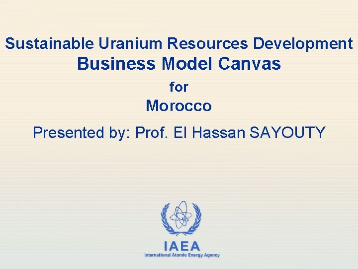 Sustainable Uranium Resources Development Business Model Canvas for Morocco Presented by: Prof. El Hassan