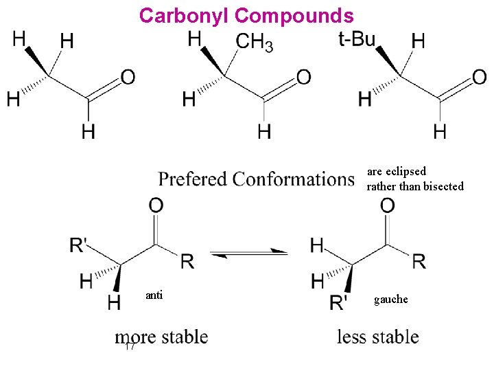 Carbonyl Compounds are eclipsed rather than bisected anti 17 gauche 