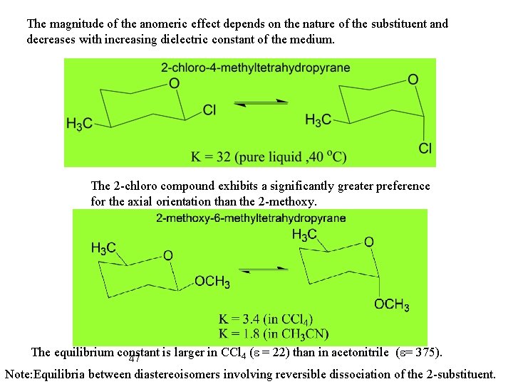 The magnitude of the anomeric effect depends on the nature of the substituent and
