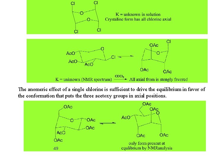 The anomeric effect of a single chlorine is sufficient to drive the equilibrium in