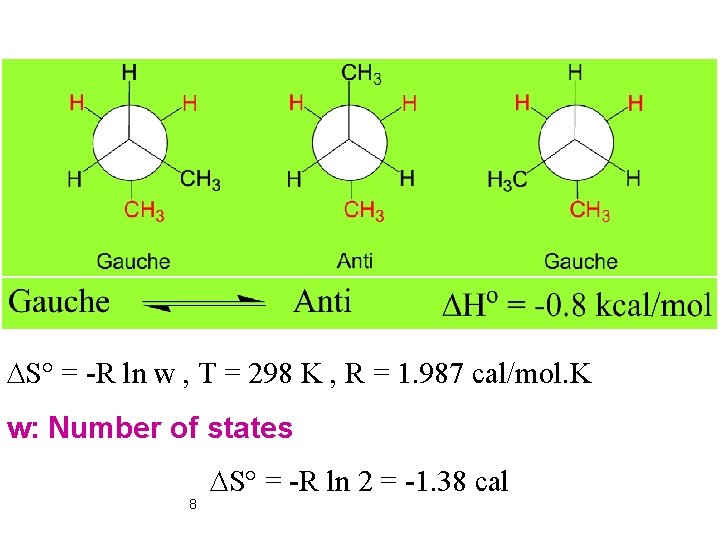 DS° = -R ln w , T = 298 K , R = 1.